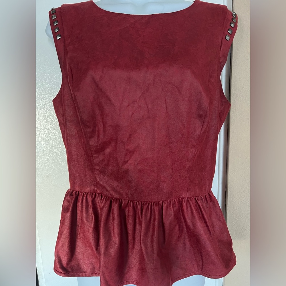 GUESS BLOOD RED peplum suede Silver studs blouse top sexy